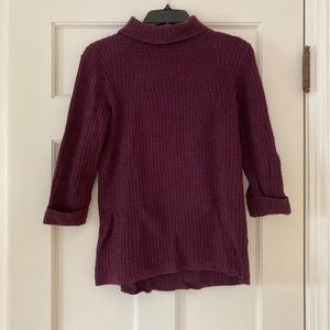 Lands’ End Dark Purple Cable Knit Sweater, 3/4 sleeves, size XS